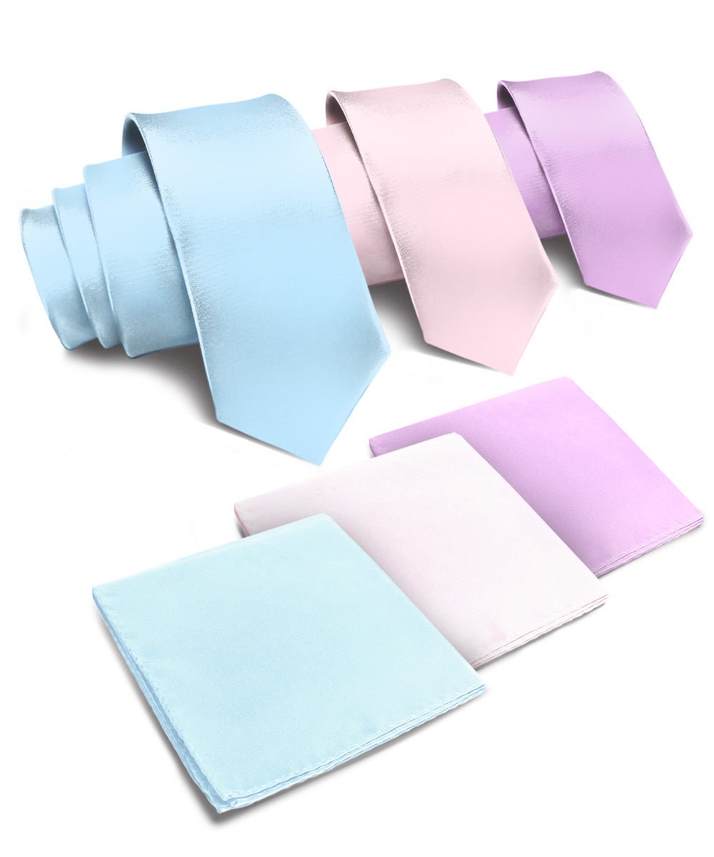 Solid Necktie & Pocket Square (Multipacks) by Vittorio Farina - Sky Blue/Pink/Lavender - Wholesale Necktie & Pocket Square by Dubal Brothers