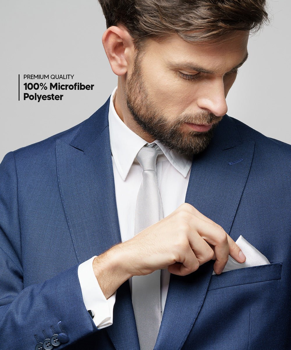 Solid Necktie & Pocket Square (Multipacks) by Vittorio Farina - White - Wholesale Necktie & Pocket Square by Dubal Brothers