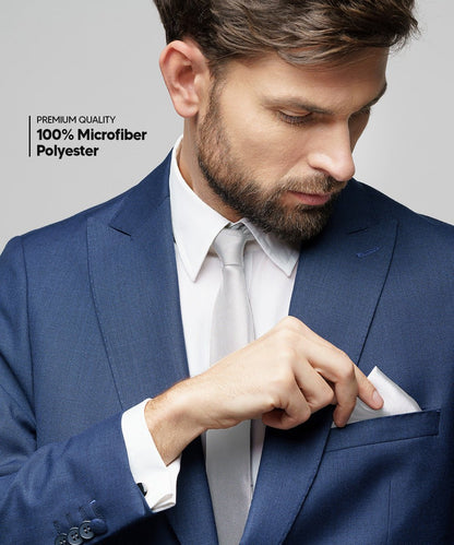 Solid Necktie & Pocket Square (Multipacks) by Vittorio Farina - White - Wholesale Necktie & Pocket Square by Dubal Brothers