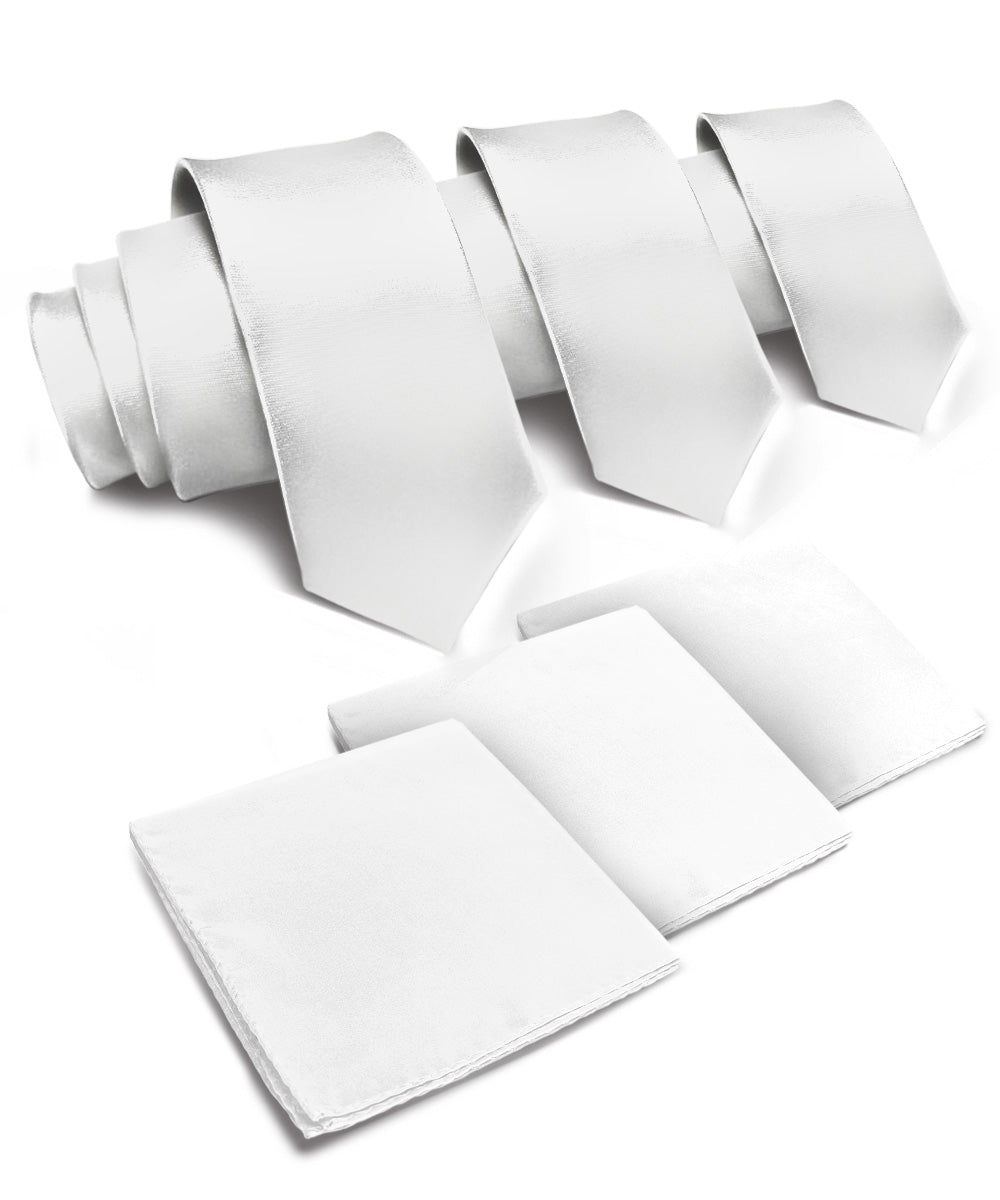 Solid Necktie & Pocket Square (Multipacks) by Vittorio Farina - White - Wholesale Necktie & Pocket Square by Dubal Brothers