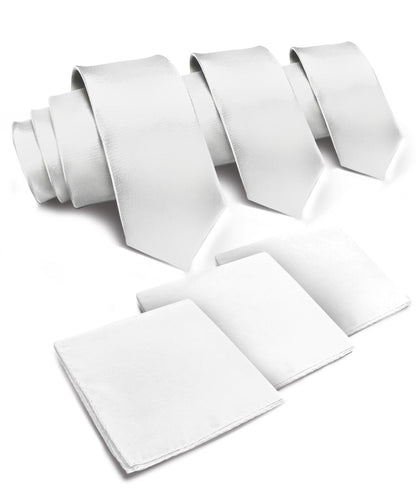 Solid Necktie & Pocket Square (Multipacks) by Vittorio Farina - White - Wholesale Necktie & Pocket Square by Dubal Brothers