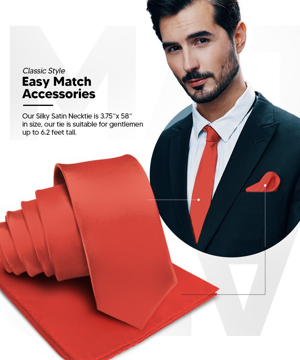 Solid Necktie & Pocket Square (Multipacks) by Vittorio Farina - Brown/Mustard/Burnt Orange/Rust Red/Navy Blue - Wholesale Necktie & Pocket Square by Dubal Brothers
