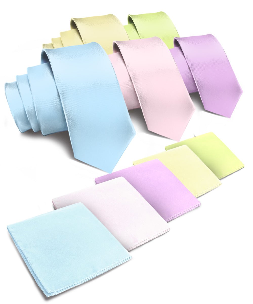 Solid Necktie & Pocket Square (Multipacks) by Vittorio Farina - Sky Blue/Pink/Lavender/Maize/Mint Green - Wholesale Necktie & Pocket Square by Dubal Brothers