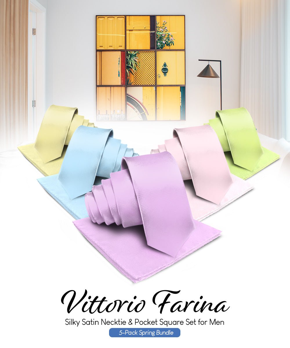 Solid Necktie & Pocket Square (Multipacks) by Vittorio Farina - Sky Blue/Pink/Lavender/Maize/Mint Green - Wholesale Necktie & Pocket Square by Dubal Brothers