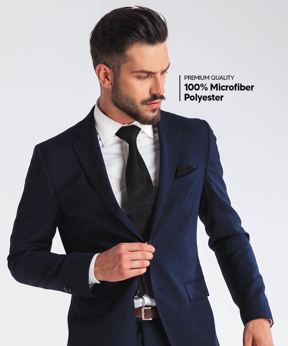 Solid Paisley Necktie & Pocket Square (Multipacks) by Vittorio Farina - Black - Wholesale Necktie & Pocket Square by Dubal Brothers