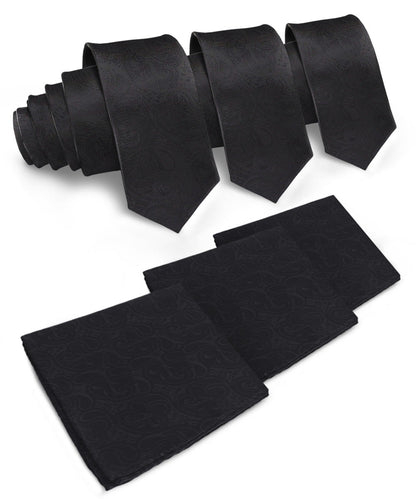 Solid Paisley Necktie & Pocket Square (Multipacks) by Vittorio Farina - Black - Wholesale Necktie & Pocket Square by Dubal Brothers