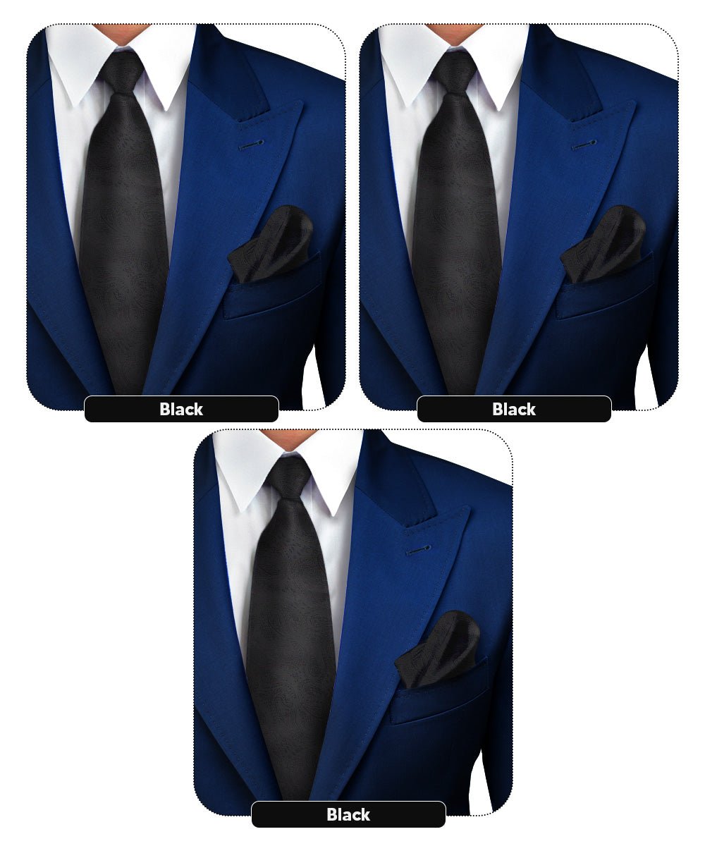 Solid Paisley Necktie & Pocket Square (Multipacks) by Vittorio Farina - Black - Wholesale Necktie & Pocket Square by Dubal Brothers