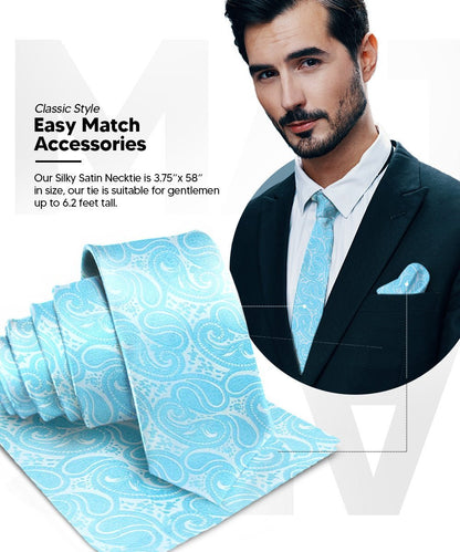 Solid Paisley Necktie & Pocket Square (Multipacks) by Vittorio Farina - Navy Blue/Royal Blue/Turquoise - Wholesale Necktie & Pocket Square by Dubal Brothers
