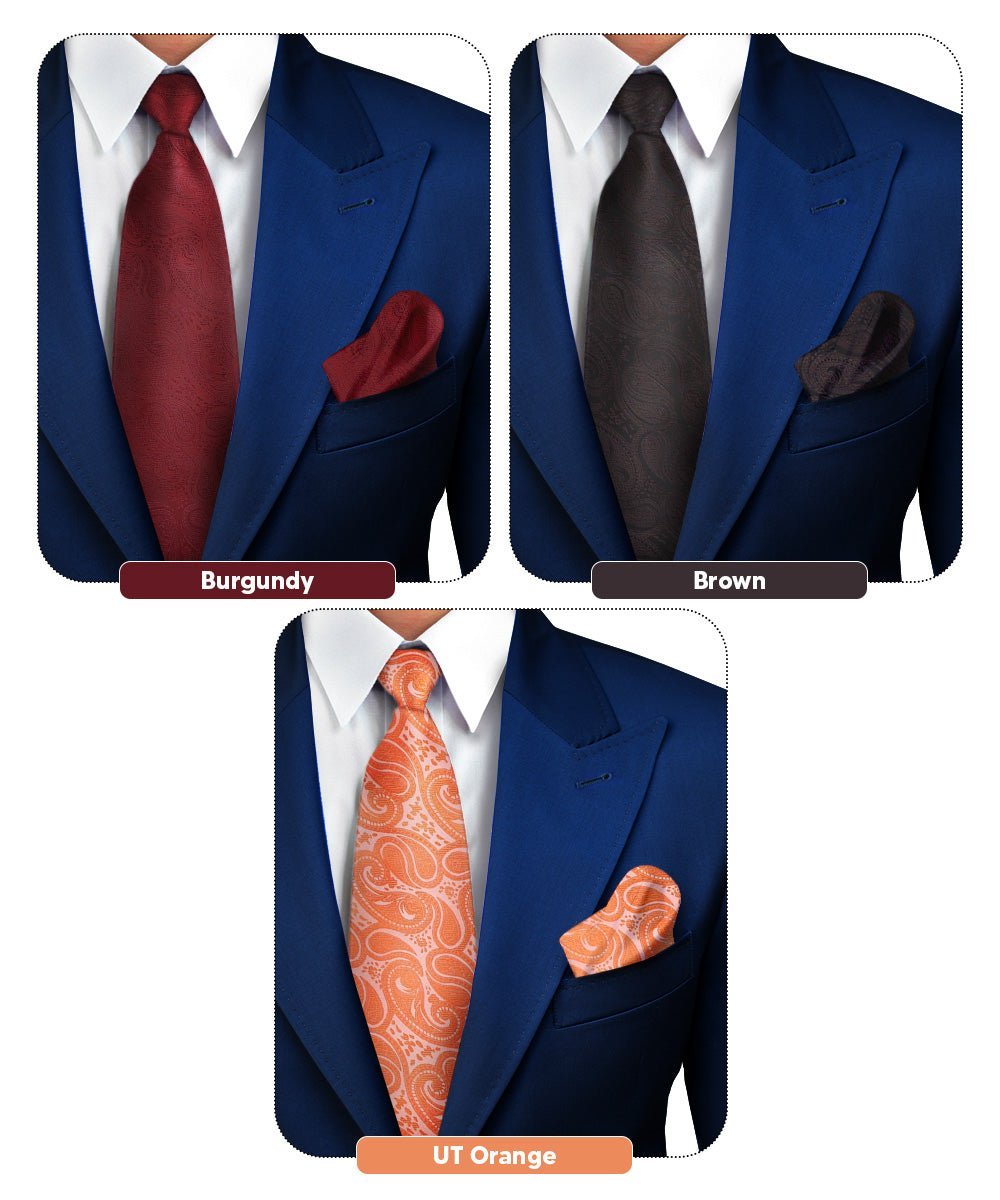 Solid Paisley Necktie & Pocket Square (Multipacks) by Vittorio Farina - Burgundy/Brown/Burnt Orange - Wholesale Necktie & Pocket Square by Dubal Brothers