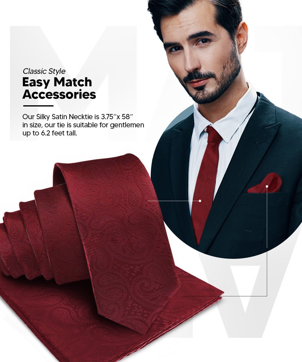 Solid Paisley Necktie & Pocket Square (Multipacks) by Vittorio Farina - Burgundy/Brown/Burnt Orange - Wholesale Necktie & Pocket Square by Dubal Brothers