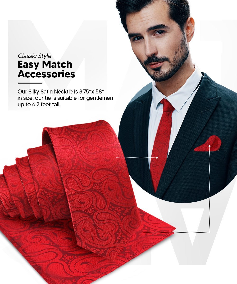 Solid Paisley Necktie & Pocket Square (Multipacks) by Vittorio Farina - Red - Wholesale Necktie & Pocket Square by Dubal Brothers