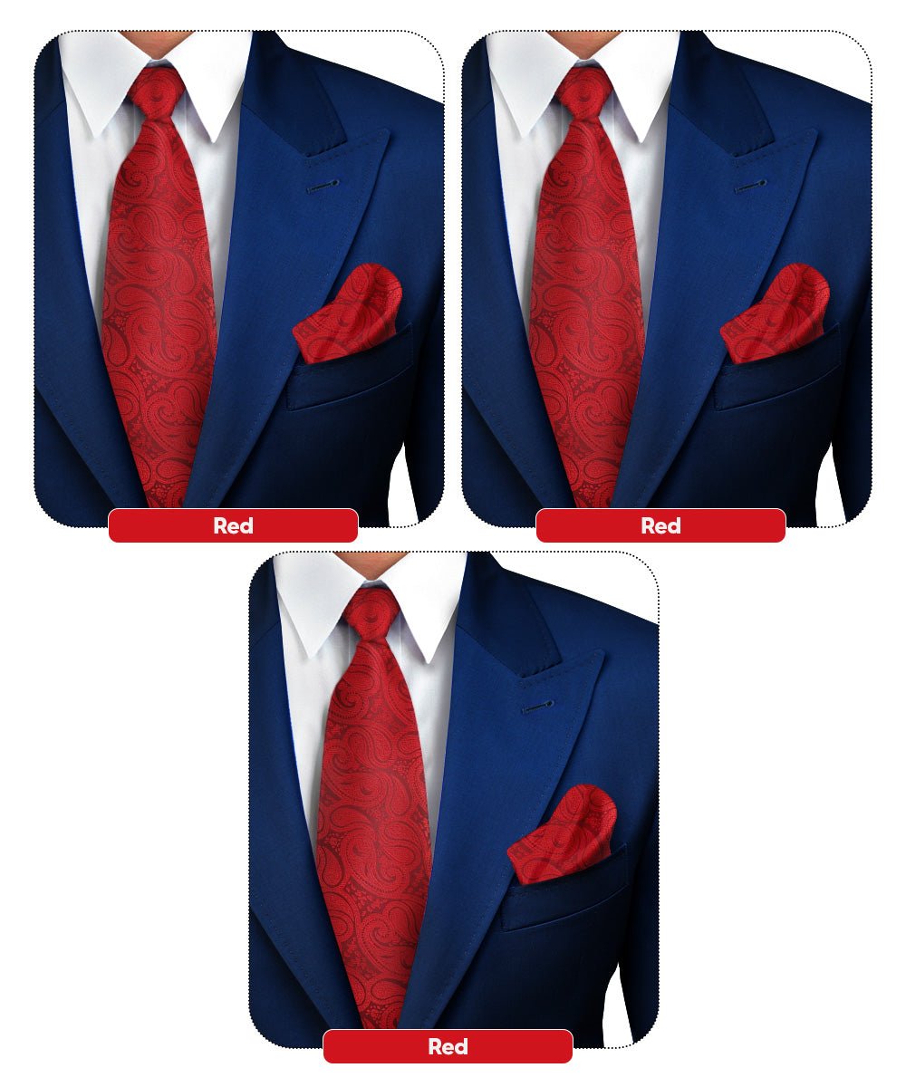 Solid Paisley Necktie & Pocket Square (Multipacks) by Vittorio Farina - Red - Wholesale Necktie & Pocket Square by Dubal Brothers