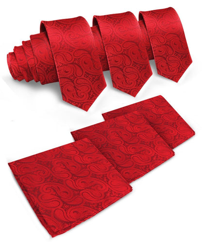 Solid Paisley Necktie & Pocket Square (Multipacks) by Vittorio Farina - Red - Wholesale Necktie & Pocket Square by Dubal Brothers