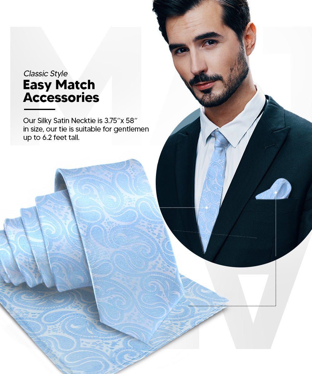 Solid Paisley Necktie & Pocket Square (Multipacks) by Vittorio Farina - Sky Blue/Pink/Lavender - Wholesale Necktie & Pocket Square by Dubal Brothers