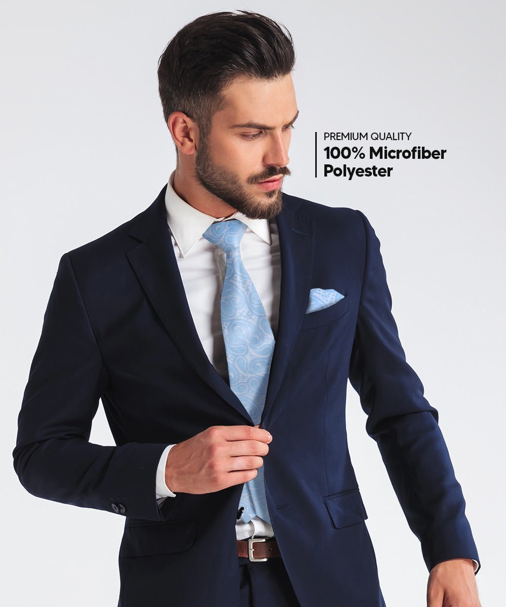 Solid Paisley Necktie & Pocket Square (Multipacks) by Vittorio Farina - Sky Blue/Pink/Lavender - Wholesale Necktie & Pocket Square by Dubal Brothers