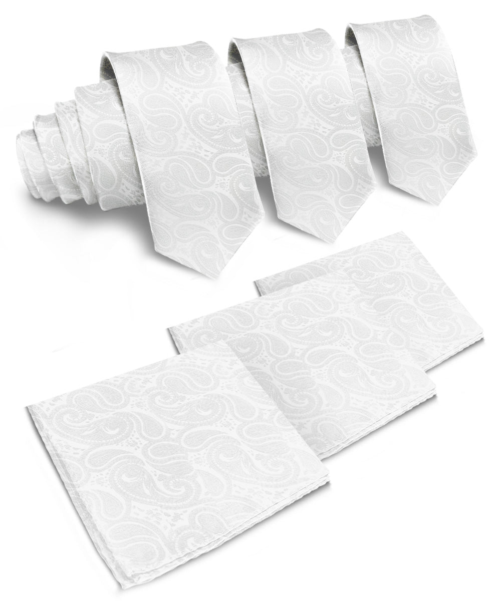 Solid Paisley Necktie & Pocket Square (Multipacks) by Vittorio Farina - White - Wholesale Necktie & Pocket Square by Dubal Brothers