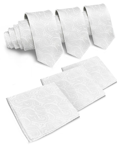 Solid Paisley Necktie & Pocket Square (Multipacks) by Vittorio Farina - White - Wholesale Necktie & Pocket Square by Dubal Brothers