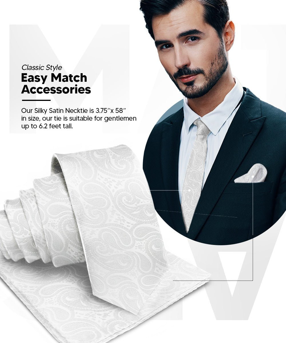 Solid Paisley Necktie & Pocket Square (Multipacks) by Vittorio Farina - White - Wholesale Necktie & Pocket Square by Dubal Brothers