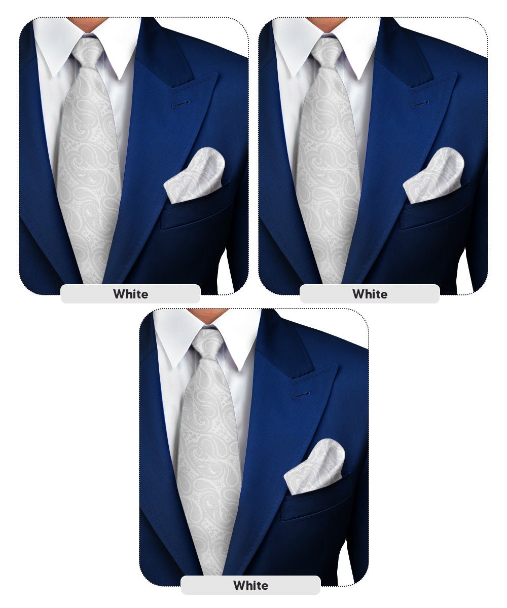 Solid Paisley Necktie & Pocket Square (Multipacks) by Vittorio Farina - White - Wholesale Necktie & Pocket Square by Dubal Brothers
