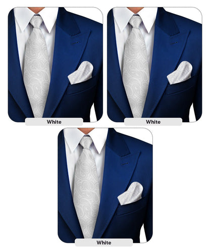Solid Paisley Necktie & Pocket Square (Multipacks) by Vittorio Farina - White - Wholesale Necktie & Pocket Square by Dubal Brothers