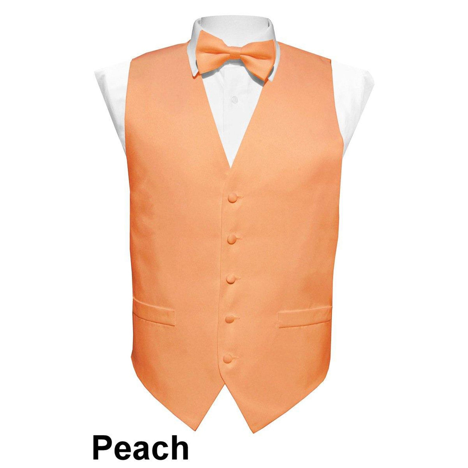 Solid Peach Vest Set with Peach Back (Vest, Bow Tie, Necktie and Pocket Square) by Vittorio Farina (vest_plain_PB_peach_XS) for Independent Retail Stores by Dubal Brothers