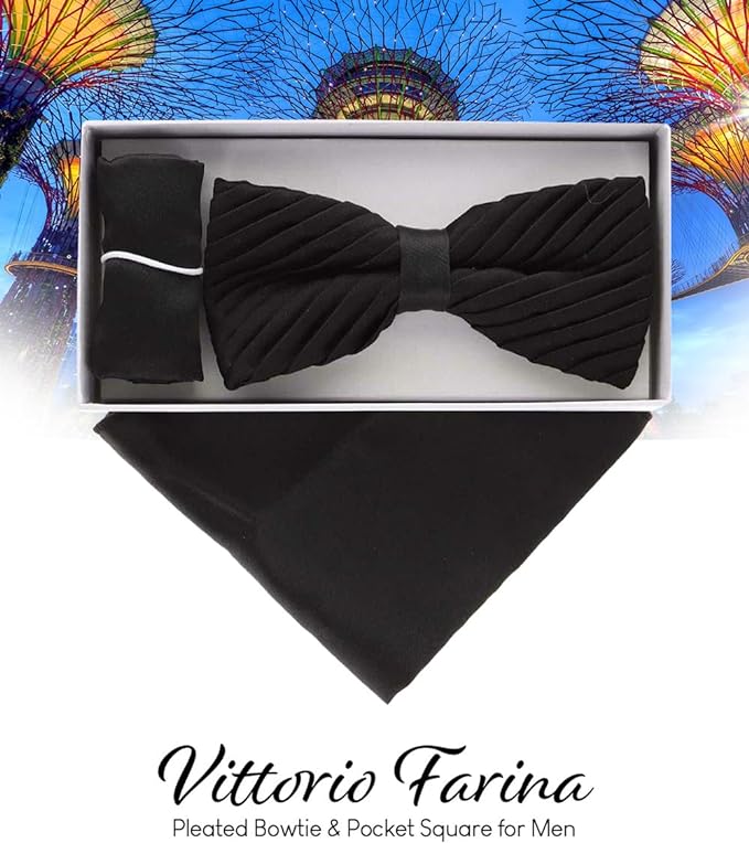 Solid Pleated Bow Tie & Pocket Square in a Box by Vittorio Farina (rbh - 01) for Independent Retail Stores by Dubal Brothers