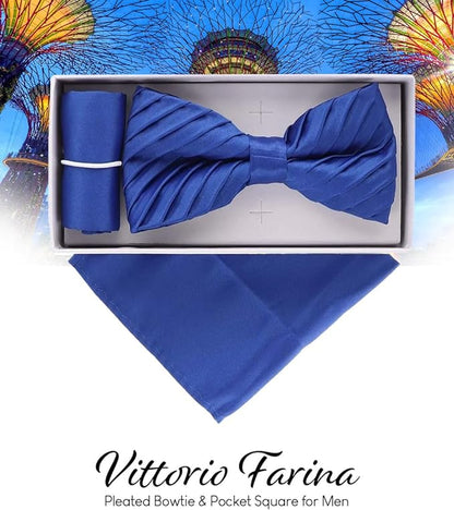 Solid Pleated Bow Tie & Pocket Square in a Box by Vittorio Farina (rbh - 010) for Independent Retail Stores by Dubal Brothers