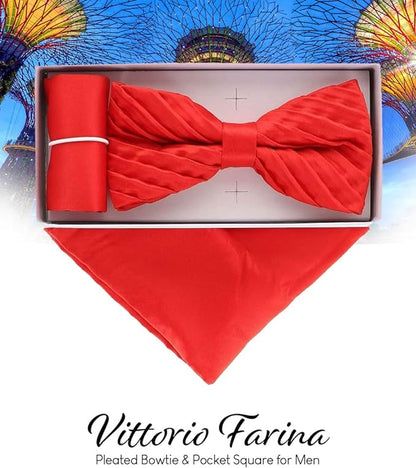 Solid Pleated Bow Tie & Pocket Square in a Box by Vittorio Farina (rbh - 02) for Independent Retail Stores by Dubal Brothers