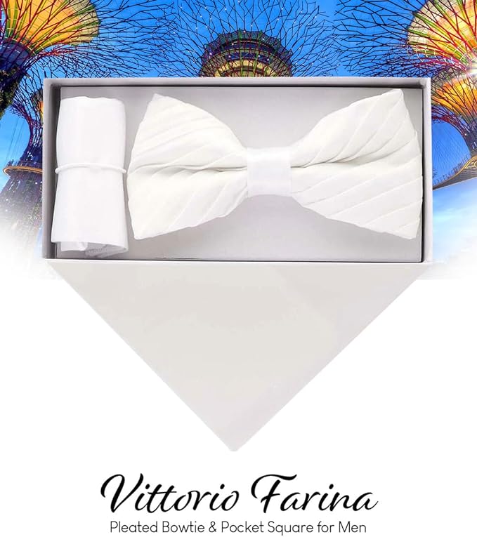 Solid Pleated Bow Tie & Pocket Square in a Box by Vittorio Farina (rbh - 03) for Independent Retail Stores by Dubal Brothers