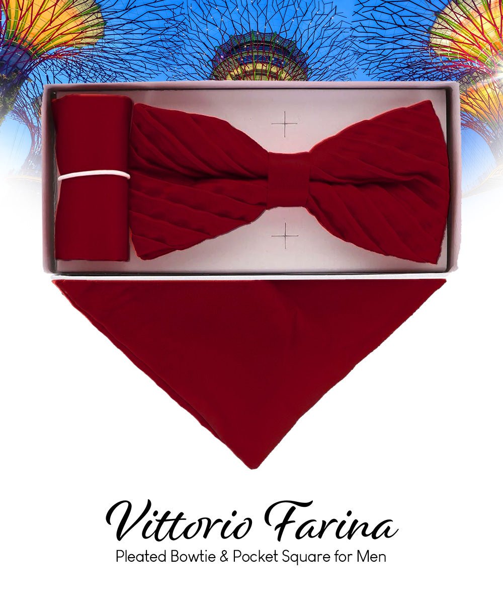 Solid Pleated Bow Tie & Pocket Square in a Box by Vittorio Farina (rbh - 04) for Independent Retail Stores by Dubal Brothers