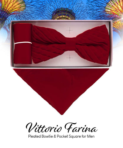 Solid Pleated Bow Tie & Pocket Square in a Box by Vittorio Farina (rbh - 04) for Independent Retail Stores by Dubal Brothers