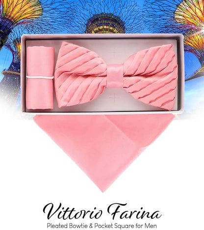 Solid Pleated Bow Tie & Pocket Square in a Box by Vittorio Farina (rbh - 05) for Independent Retail Stores by Dubal Brothers