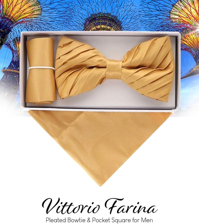 Solid Pleated Bow Tie & Pocket Square in a Box by Vittorio Farina (rbh - 06) for Independent Retail Stores by Dubal Brothers