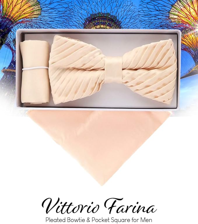 Solid Pleated Bow Tie & Pocket Square in a Box by Vittorio Farina (rbh - 07) for Independent Retail Stores by Dubal Brothers