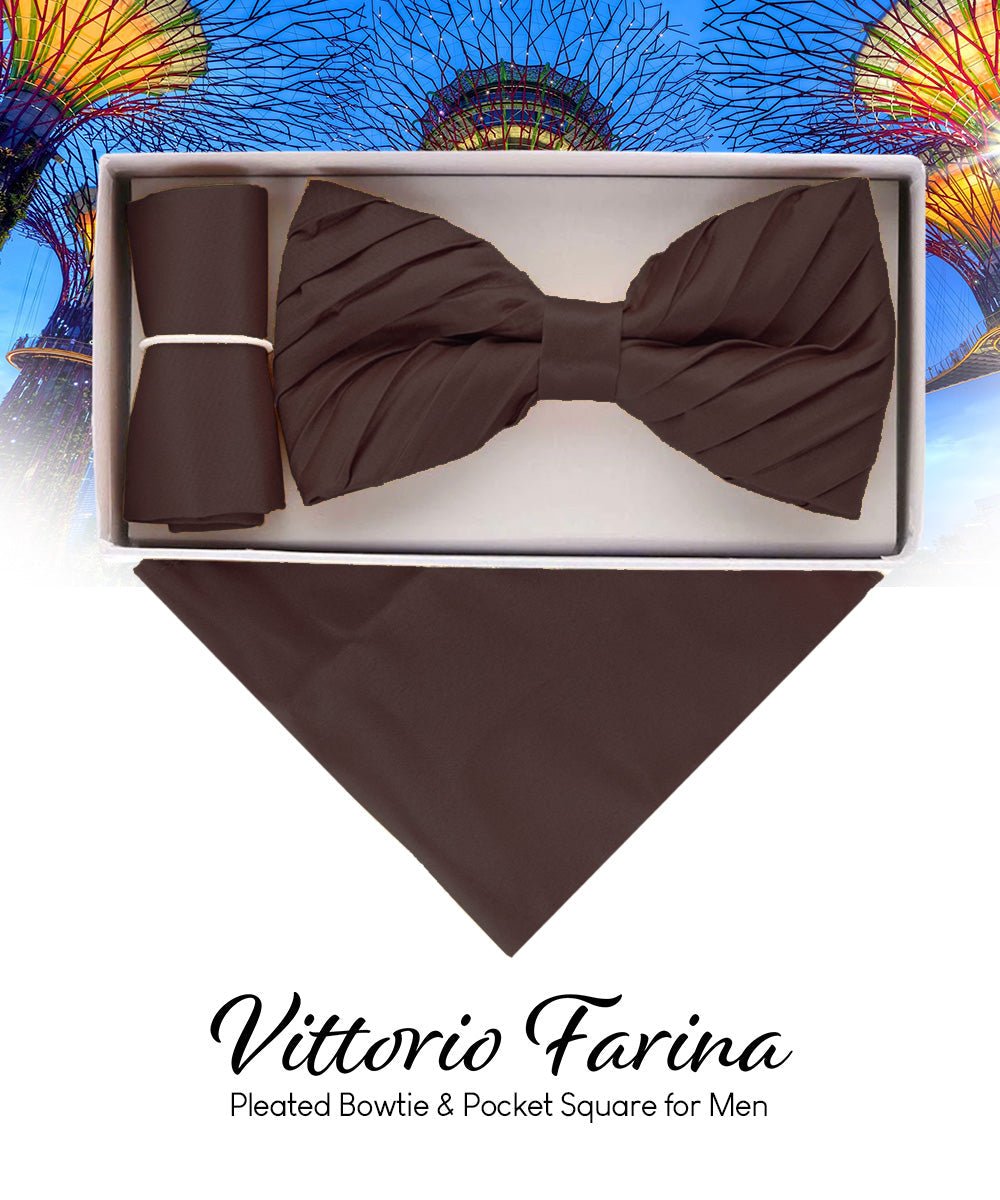 Solid Pleated Bow Tie & Pocket Square in a Box by Vittorio Farina (rbh - 08) for Independent Retail Stores by Dubal Brothers