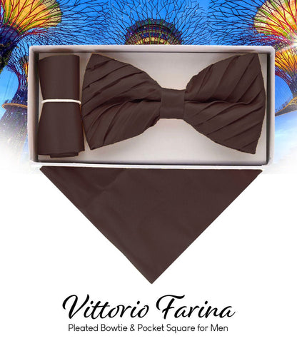 Solid Pleated Bow Tie & Pocket Square in a Box by Vittorio Farina (rbh - 08) for Independent Retail Stores by Dubal Brothers