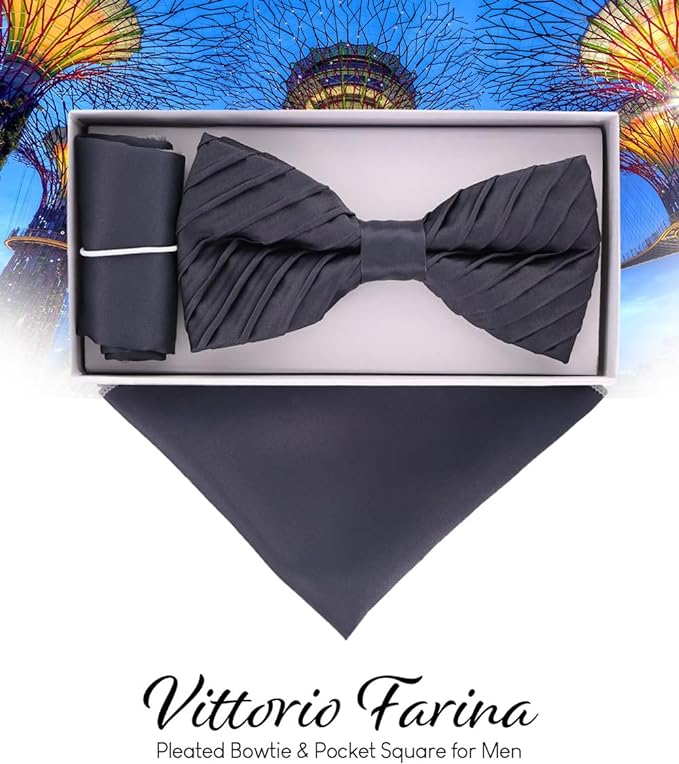 Solid Pleated Bow Tie & Pocket Square in a Box by Vittorio Farina (rbh - 09) for Independent Retail Stores by Dubal Brothers
