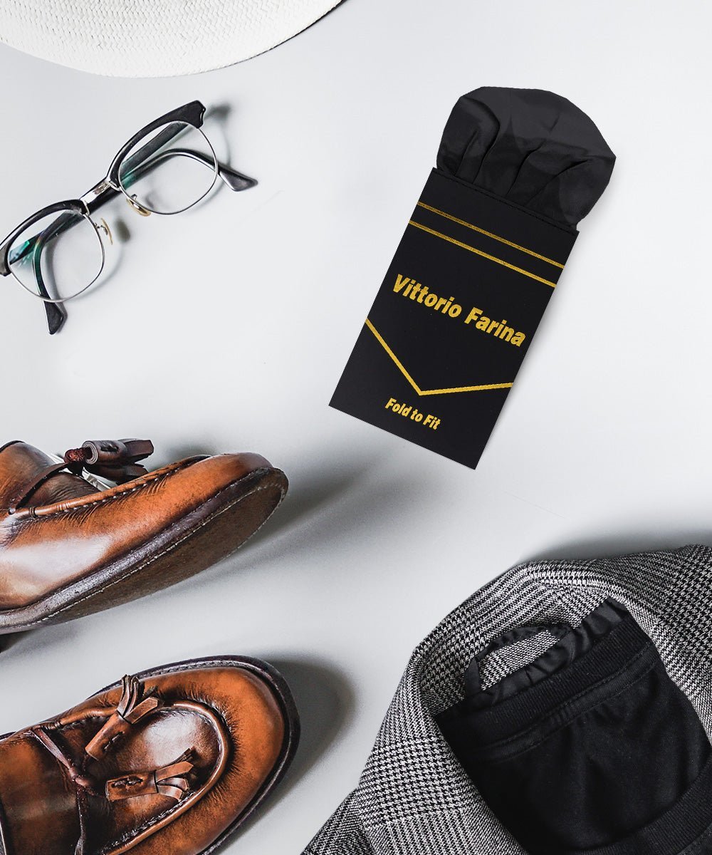 Solid Puff Pre - Folded Pocket Square by Vittorio Farina (PS - PREFOLD - PUFF_BLACK) for Independent Retail Stores by Dubal Brothers