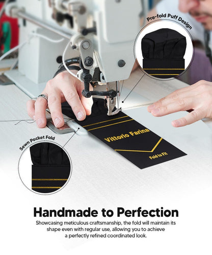 Solid Puff Pre - Folded Pocket Square by Vittorio Farina (PS - PREFOLD - PUFF_BLACK) for Independent Retail Stores by Dubal Brothers