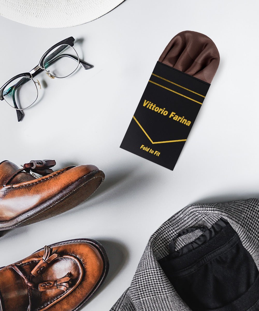 Solid Puff Pre - Folded Pocket Square by Vittorio Farina (PS - PREFOLD - PUFF_BROWN) for Independent Retail Stores by Dubal Brothers