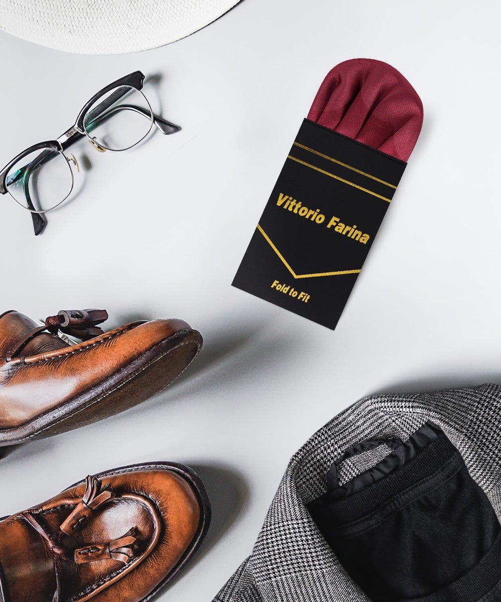 Solid Puff Pre - Folded Pocket Square by Vittorio Farina (PS - PREFOLD - PUFF_BURGUNDY) for Independent Retail Stores by Dubal Brothers