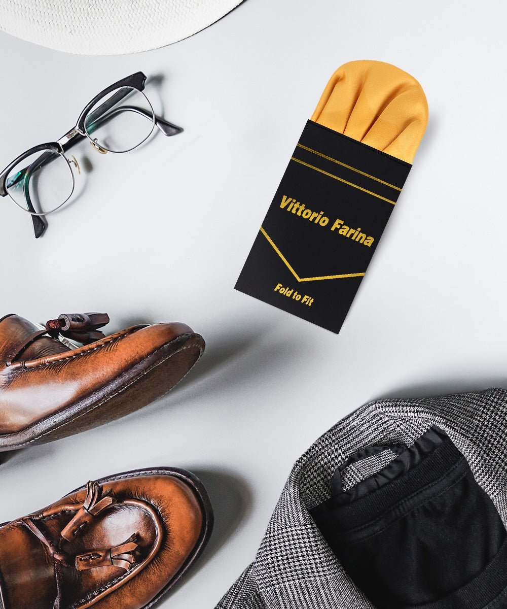 Solid Puff Pre - Folded Pocket Square by Vittorio Farina (PS - PREFOLD - PUFF_GOLD) for Independent Retail Stores by Dubal Brothers