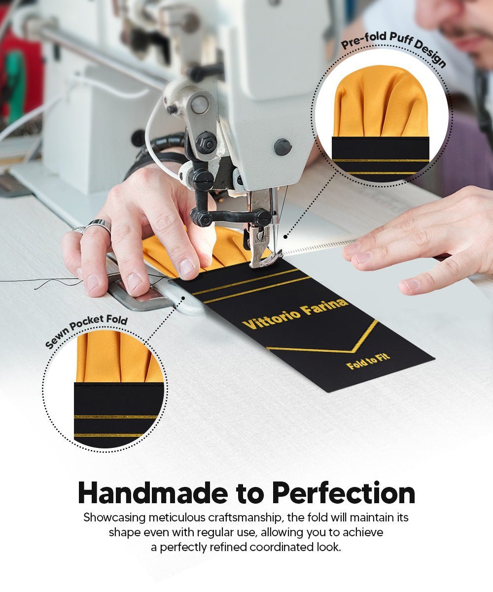 Solid Puff Pre - Folded Pocket Square by Vittorio Farina (PS - PREFOLD - PUFF_GOLD) for Independent Retail Stores by Dubal Brothers