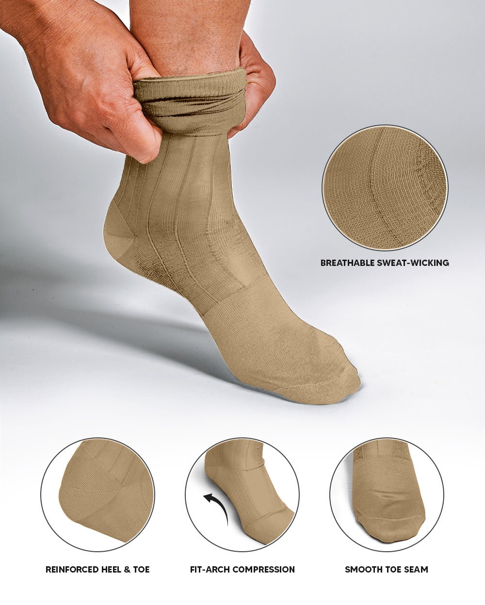 Solid Ribbed Design Over the Calf Dress Socks (12 Pack) by Vittorio Farina (o - c - beige - 12) for Independent Retail Stores by Dubal Brothers