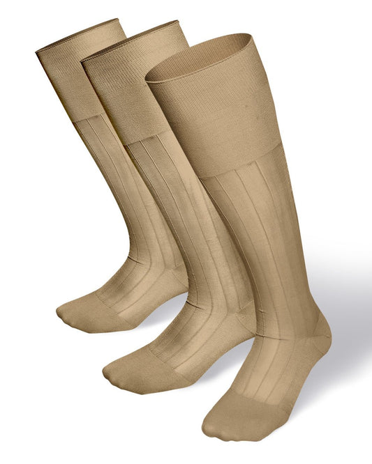 Solid Ribbed Design Over the Calf Dress Socks (12 Pack) by Vittorio Farina (o - c - beige - 12) for Independent Retail Stores by Dubal Brothers