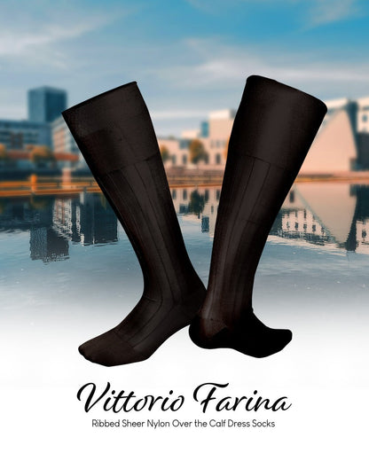 Solid Ribbed Design Over the Calf Dress Socks (12 Pack) by Vittorio Farina (o - c - brown - 12) for Independent Retail Stores by Dubal Brothers