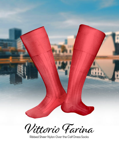 Solid Ribbed Design Over the Calf Dress Socks (12 Pack) by Vittorio Farina (o - c - coral - 12) for Independent Retail Stores by Dubal Brothers