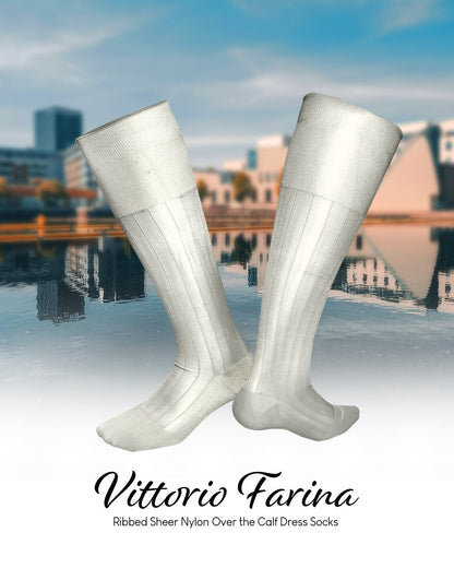 Solid Ribbed Design Over the Calf Dress Socks (12 Pack) by Vittorio Farina (o - c - ivory - 12) for Independent Retail Stores by Dubal Brothers