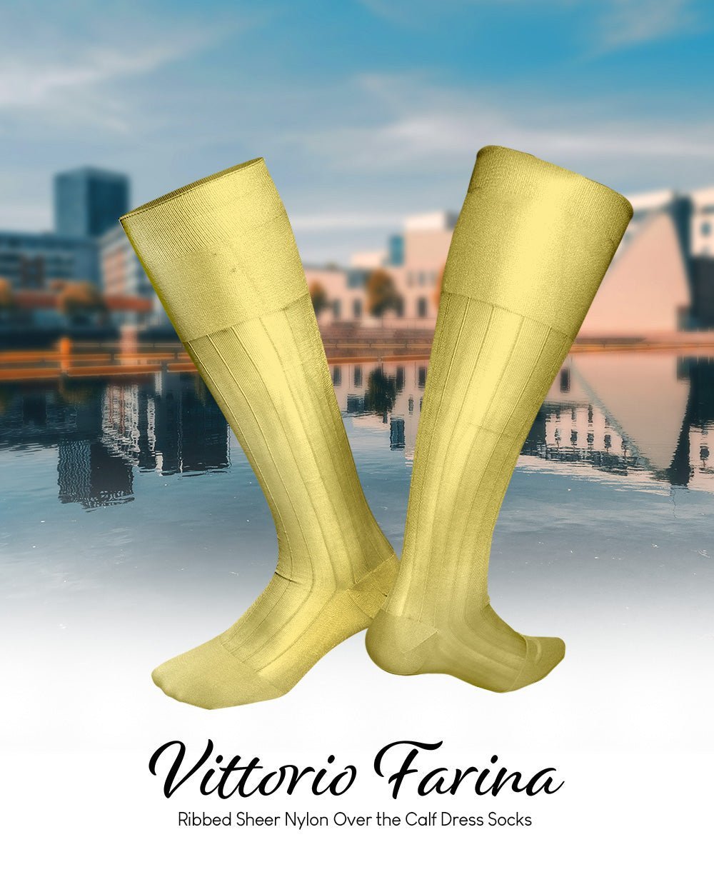 Solid Ribbed Design Over the Calf Dress Socks (12 Pack) by Vittorio Farina (o - c - maize - 12) for Independent Retail Stores by Dubal Brothers
