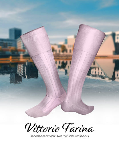 Solid Ribbed Design Over the Calf Dress Socks (12 Pack) by Vittorio Farina (o - c - pink - 12) for Independent Retail Stores by Dubal Brothers